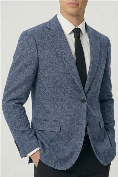Erkek Lacivert Normal Kesim Regular Fit Viskon Dokuma Fleto Kapaklı Cep Klasik Yaka 4 Drop Klasik Ceket