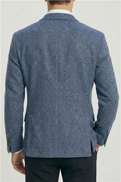 Erkek Lacivert Normal Kesim Regular Fit Viskon Dokuma Fleto Kapaklı Cep Klasik Yaka 4 Drop Klasik Ceket