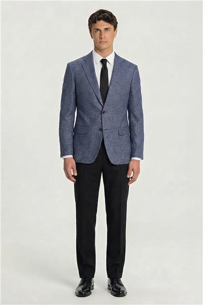Erkek Lacivert Normal Kesim Regular Fit Viskon Dokuma Fleto Kapaklı Cep Klasik Yaka 4 Drop Klasik Ceket