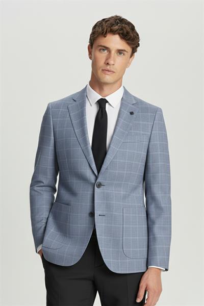 Mavi Regular Fit Pamuklu Mono Yaka Ekose Desenli Ceket