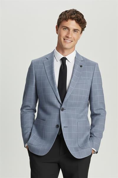 Mavi Regular Fit Pamuklu Mono Yaka Ekose Desenli Ceket