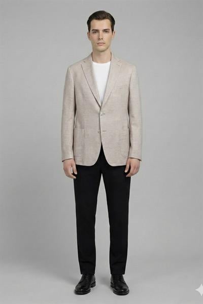 Erkek Pudra Slim Fit Pamuklu Mono Yaka Torba Cep Casual Ceket