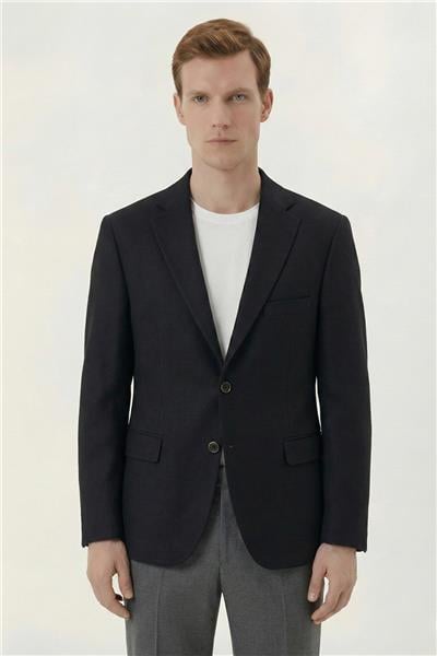 Erkek Siyah Regular Fit Mono Yaka Ceket