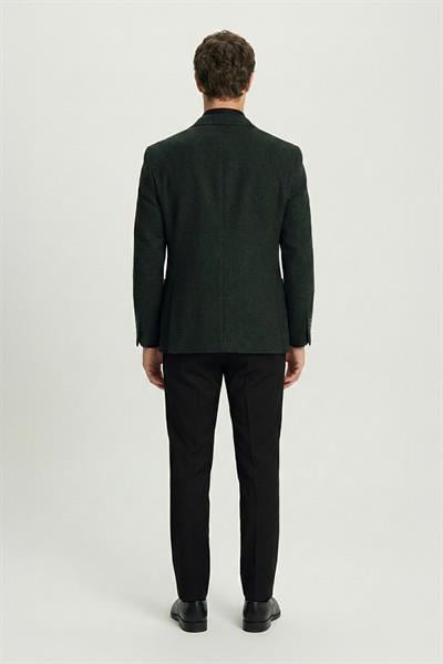 Erkek Yeşil Dar Kesim Slim Fit Yünlü Dokuma Torba Cep Mono Yaka 4 Drop Ceket