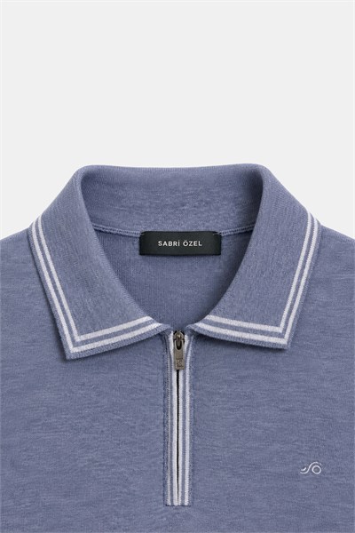 Çelik %100 Pamuk Fermuarlı Polo Yaka Triko T-Shirt