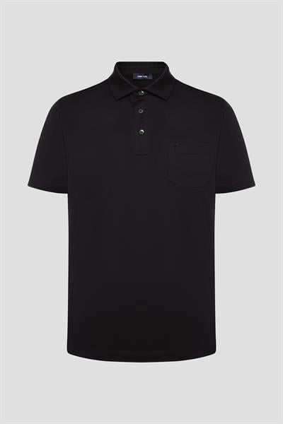 Cep Detaylı Düğmeli Polo Yaka Erkek T-Shirt Siyah