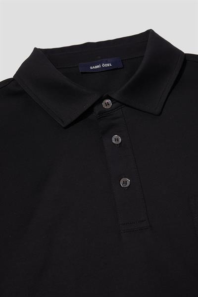 Cep Detaylı Düğmeli Polo Yaka Erkek T-Shirt Siyah