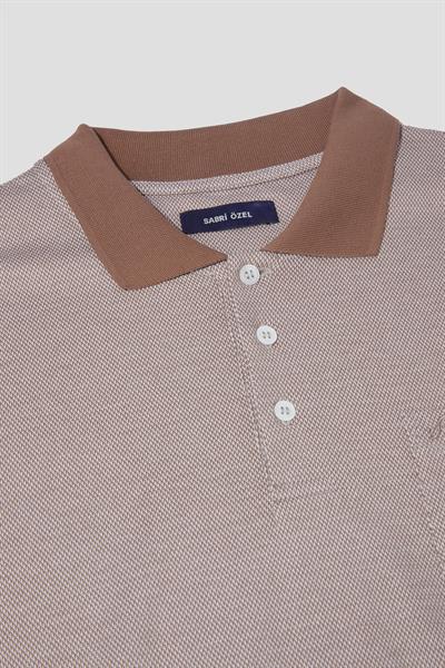 Cep Detaylı Jakar Desenli Polo Yaka Erkek T-Shirt Kahve