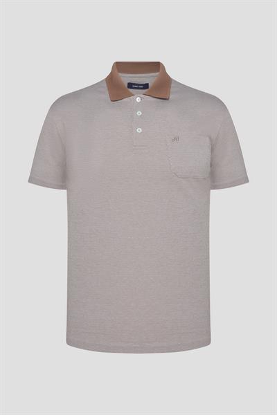 Cep Detaylı Jakar Desenli Polo Yaka Erkek T-Shirt Kahve