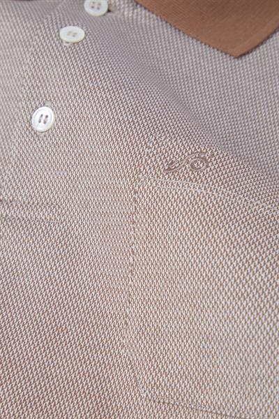 Cep Detaylı Jakar Desenli Polo Yaka Erkek T-Shirt Kahve