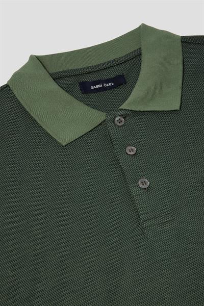 Cep Detaylı Jakar Desenli Polo Yaka Erkek T-Shirt Lacivert
