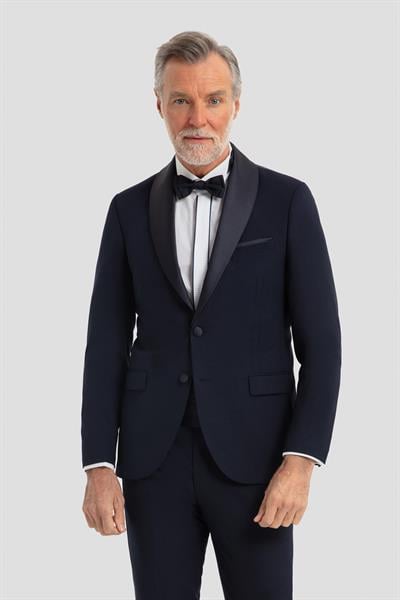 Çıkartılabilir Şal Desenli Smokin Takım Elbise Lacivert