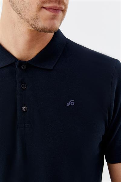Erkek Lacivert Normal Kesim Regular Fit %100 Pamuk Örme Düğmeli Polo Yaka Tişört