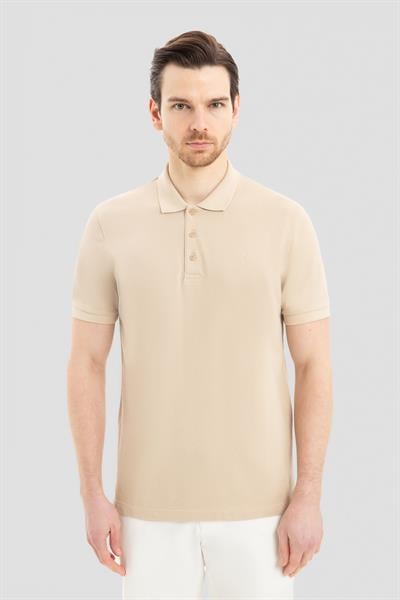 Erkek Kum Bej Normal Kesim Regular Fit %100 Pamuk Örme Düğmeli Polo Yaka Tişört