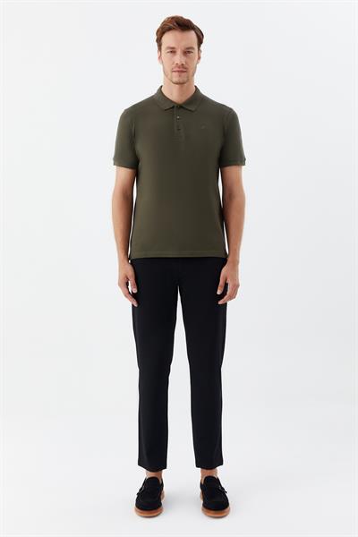 Erkek Haki Normal Kesim Regular Fit %100 Pamuk Örme Düğmeli Polo Yaka Tişört