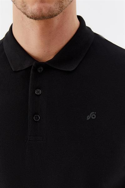 Erkek Siyah Normal Kesim Regular Fit %100 Pamuk Örme Düğmeli Polo Yaka Tişört