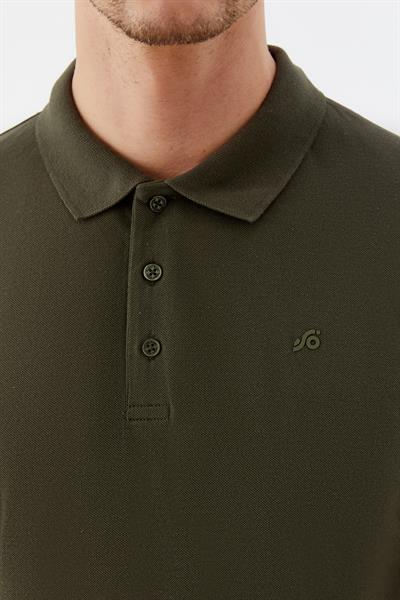 Erkek Haki Normal Kesim Regular Fit %100 Pamuk Örme Düğmeli Polo Yaka Tişört