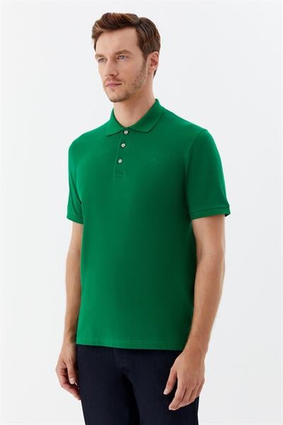 Erkek Yeşil Normal Kesim Regular Fit %100 Pamuk Örme Düğmeli Polo Yaka Tişört