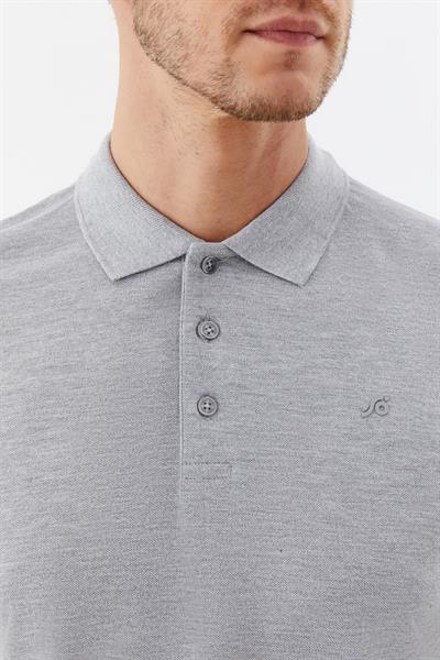 Erkek Gri Melanj Normal Kesim Regular Fit %100 Pamuk Örme Düğmeli Polo Yaka Tişört