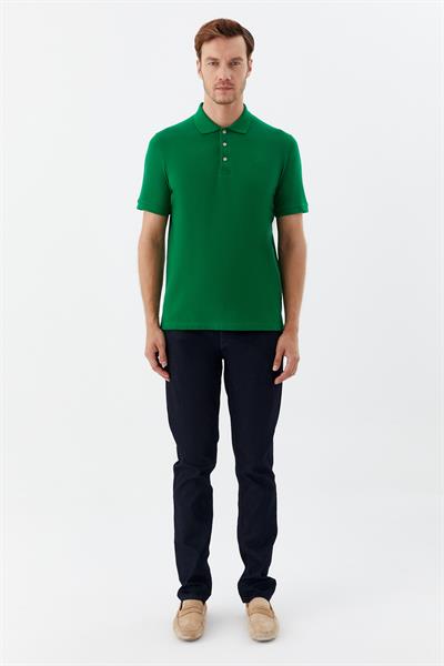 Erkek Yeşil Normal Kesim Regular Fit %100 Pamuk Örme Düğmeli Polo Yaka Tişört