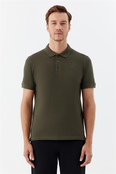 Erkek Haki Normal Kesim Regular Fit %100 Pamuk Örme Düğmeli Polo Yaka Tişört
