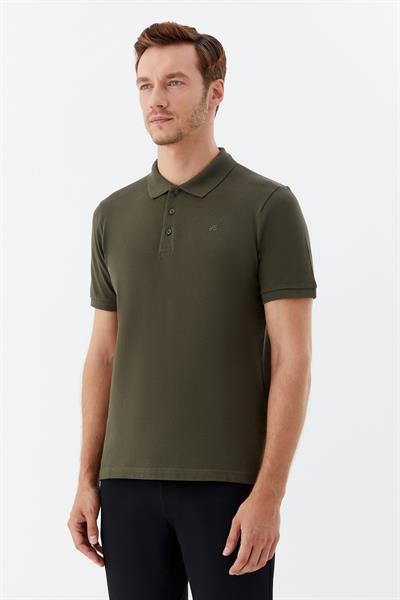 Erkek Haki Normal Kesim Regular Fit %100 Pamuk Örme Düğmeli Polo Yaka Tişört