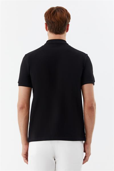 Erkek Siyah Normal Kesim Regular Fit %100 Pamuk Örme Düğmeli Polo Yaka Tişört