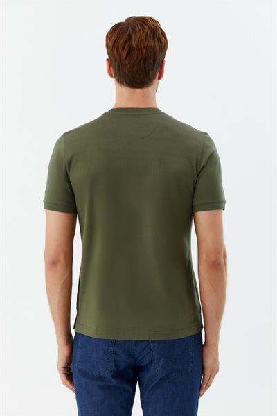 Desenli Bisiklet Yaka Erkek T-Shirt Haki
