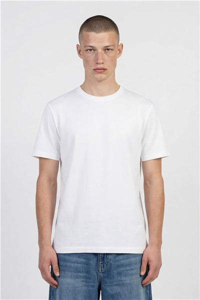 Desenli Bisiklet Yaka Erkek T-Shirt Latte