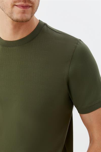 Desenli Bisiklet Yaka Erkek T-Shirt Haki