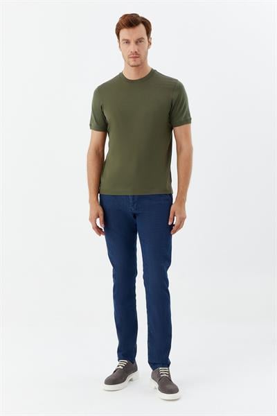 Desenli Bisiklet Yaka Erkek T-Shirt Haki