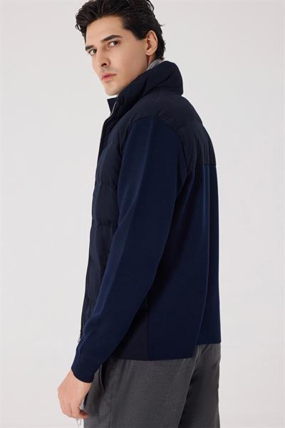 Lacivert Regular Fit Dik Yaka Yün Karışımlı Triko Mont