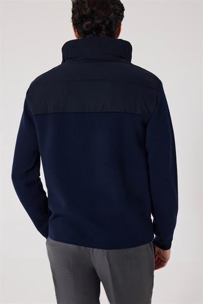 Lacivert Regular Fit Dik Yaka Yün Karışımlı Triko Mont