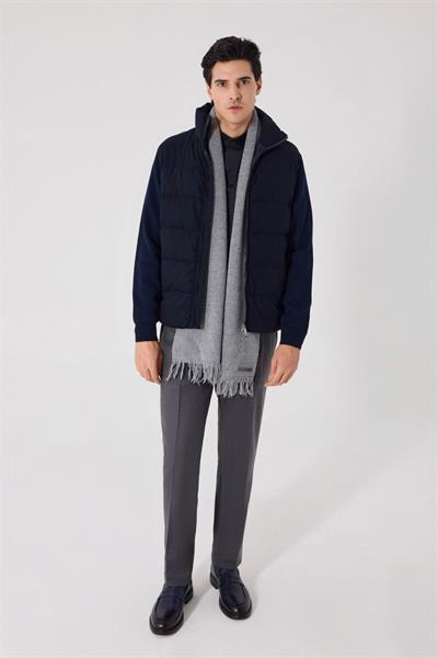 Lacivert Regular Fit Dik Yaka Yün Karışımlı Triko Mont