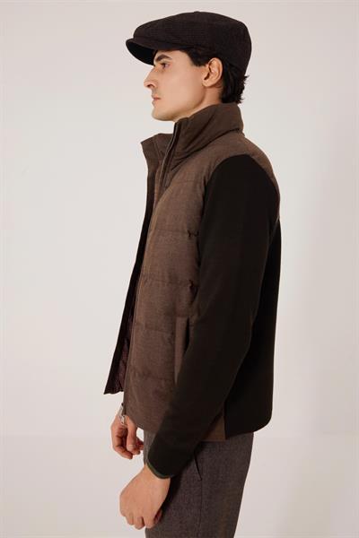 Gri Regular Fit Dik Yaka Yün Karışımlı Triko Mont