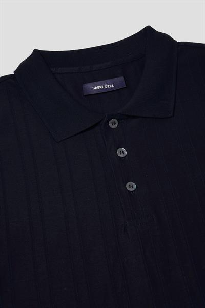 Düğmeli Jakar Desenli Polo Yaka Erkek T-Shirt Siyah