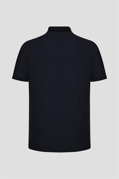 Düğmeli Jakar Desenli Polo Yaka Erkek T-Shirt Siyah