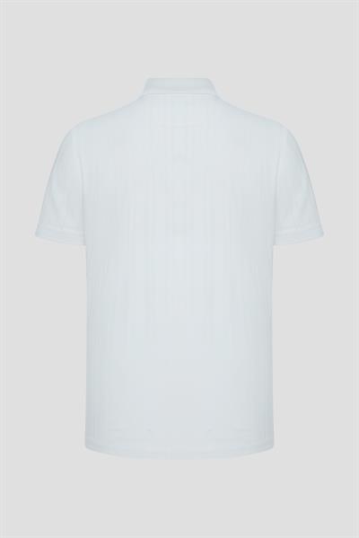 Düğmeli Jakar Desenli Polo Yaka Erkek T-Shirt Beyaz