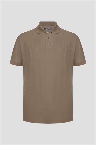 Bej %100 Pamuk Regular Fit Jakar Desenli Polo Yaka T-shirt
