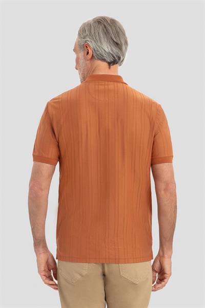Düğmeli Jakar Desenli Polo Yaka Erkek T-Shirt Tarçın