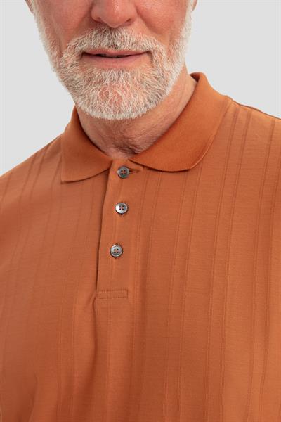 Düğmeli Jakar Desenli Polo Yaka Erkek T-Shirt Tarçın