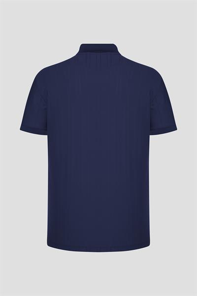 Düğmeli Jakar Desenli Polo Yaka Erkek T-Shirt Lacivert