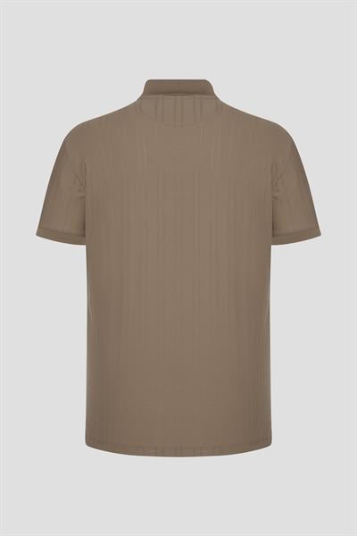 Bej %100 Pamuk Regular Fit Jakar Desenli Polo Yaka T-shirt
