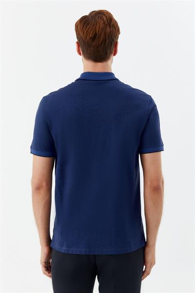 Düğmeli Polo Yaka Desenli Erkek T-Shirt İndigo