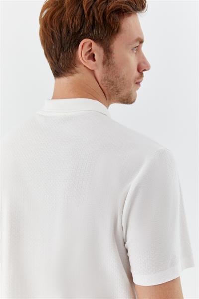 Düğmeli Polo Yaka Desenli Erkek T-Shirt Beyaz