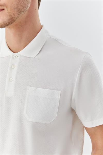 Düğmeli Polo Yaka Desenli Erkek T-Shirt Beyaz
