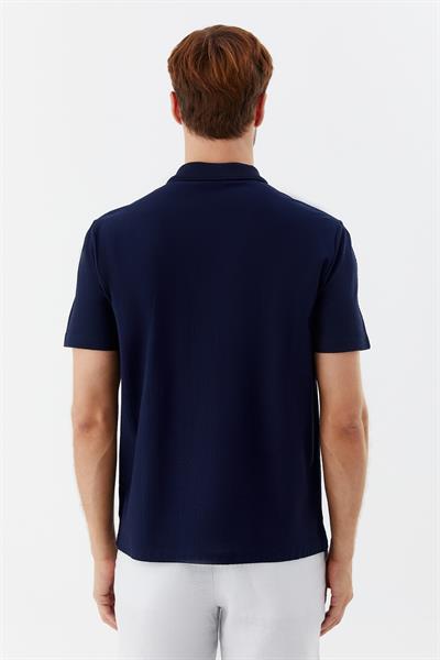 Düğmeli Polo Yaka Desenli Erkek T-Shirt Lacivert