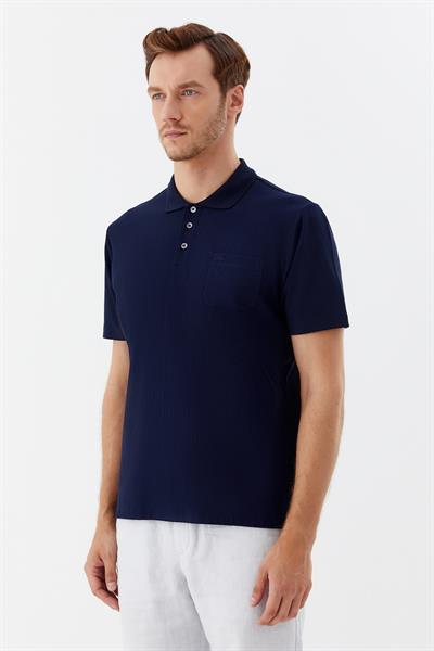 Düğmeli Polo Yaka Desenli Erkek T-Shirt Lacivert