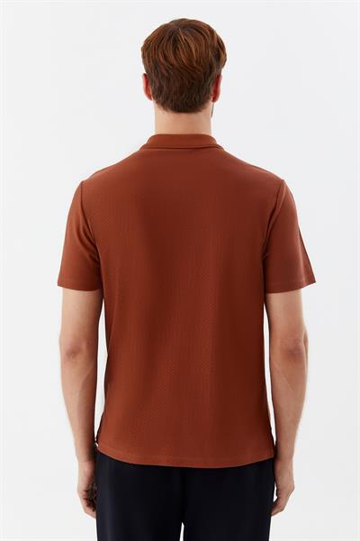 Düğmeli Polo Yaka Desenli Erkek T-Shirt Tarçın