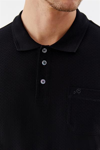 Düğmeli Polo Yaka Desenli Erkek T-Shirt Siyah